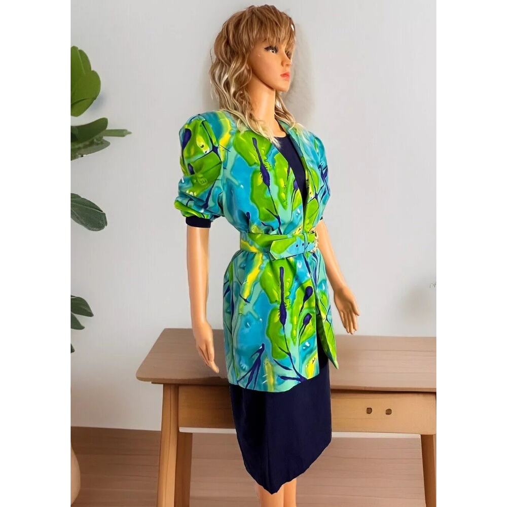 Periwinkle Vintage 80s Working Girl 3 pc. Set: Dress Jacket & Belt - 14